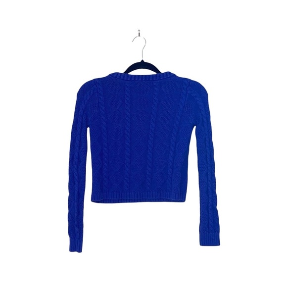 Guess Cobalt Blue Zip Shoulder Cable Knit Cropped Sweater XXsmall Women’s - Picture 6 of 10